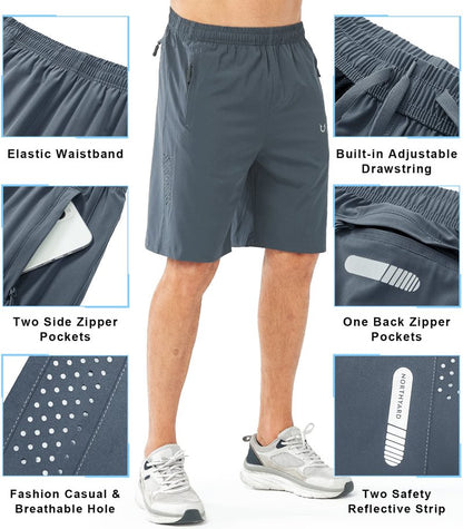 NORTHYARD Men's Athletic Running Shorts Gym Workout 7"/9"/5" Quick Dry Lightweight Sports Basketball Tennis 3 Zipper Pockets COOLGREY-9inch L