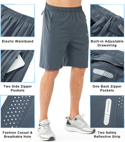 NORTHYARD Men's Athletic Running Shorts Gym Workout 7"/9"/5" Quick Dry Lightweight Sports Basketball Tennis 3 Zipper Pockets COOLGREY-9inch M