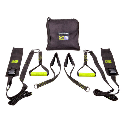 GoFit Gravity Straps Suspension Trainer with Exercise Manual, Adjustable Bodyweight Training System with Handles and Anchoring Strap for Full Body Strength and Stability Workouts