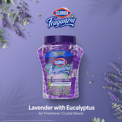 Clorox Fraganzia Crystal Beads Air Freshener in Lavender with Eucalyptus Scent - Long-Lasting Room Deodorizer - Odor Eliminator Gel Beads to Freshen Home, Car, or Office, 12 Fl Oz