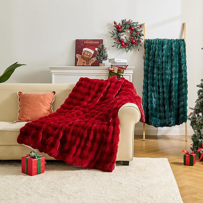 Heated Blanket Electric Throw Blanket 50''X 60''-Heating Blanket with 6 Heat Settings-4 Hours Auto Off,Cozy Faux Rabbit Fur Bubble Electric Blanket,Navy Blue