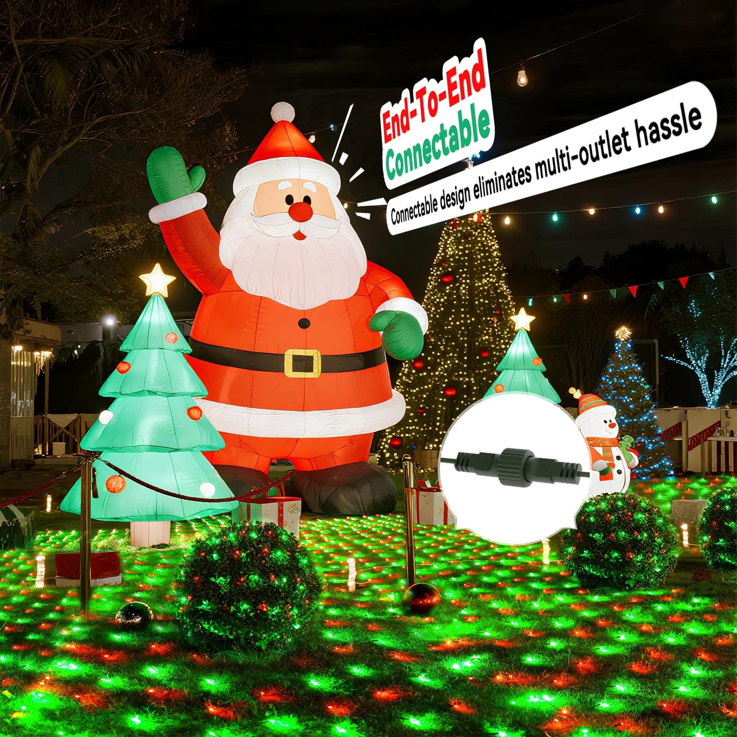 LitHome 21FT x 5FT Christmas Net Lights Outdoor, 360 LED Red Green Bush Lights with 8 Modes, Connectable Waterproof Net Mesh Light Dark Green Wire for Bushes Shrubs Outdoor Christmas Holiday Decor