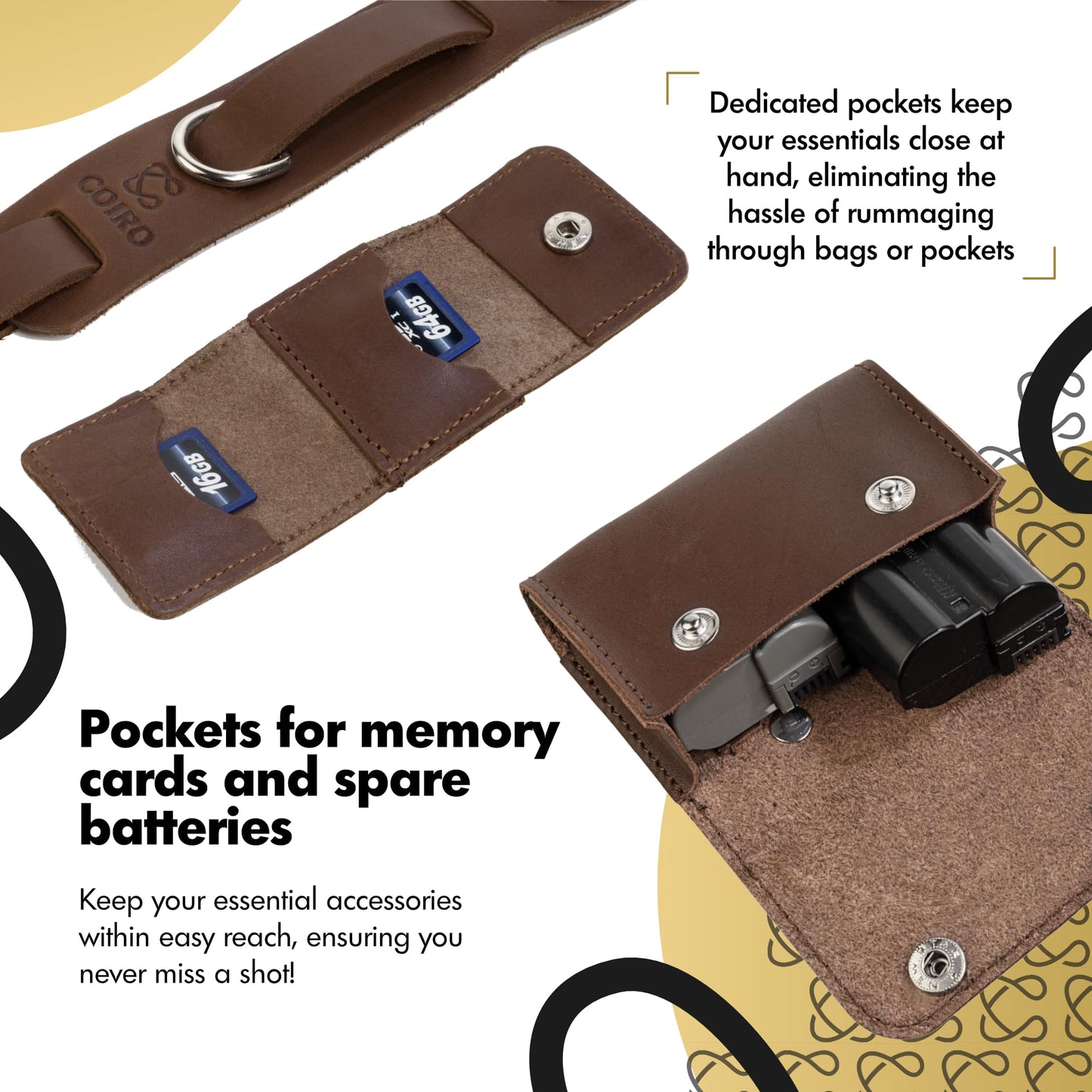 C Coiro Leather Camera Strap for One Camera - Professional Single Leather Harness Shoulder Strap with Sd Card Holder & Battery Holder, Quick Release Gear for DSLR/SLR, Brown