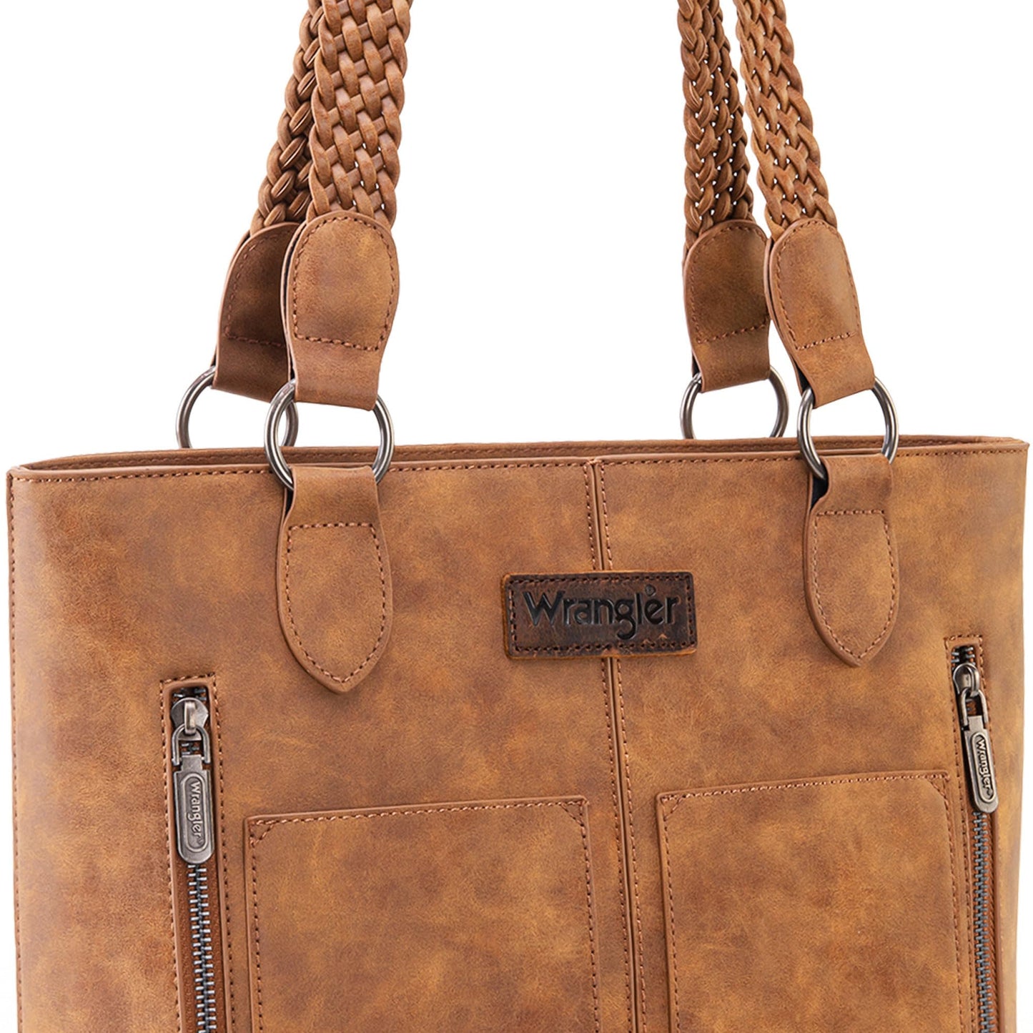 Wrangler Tote Bag for Women Multi Pockets shoulder bag western purse Medium leather like Handbags with Woven Top-Handle WG78-G8317BR