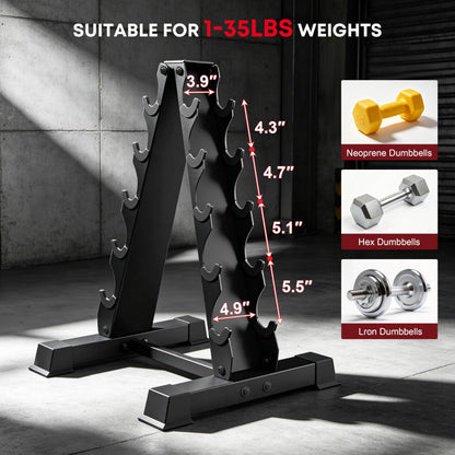 JDGG A-Frame Dumbbell Rack Stand Only, 5 Tier Steel Weight Rack for Home Gym, 300LBS Weight Capacity Compact Dumbbell Holder with Rubber Inserts, Space-Saving Gym Storage Organize