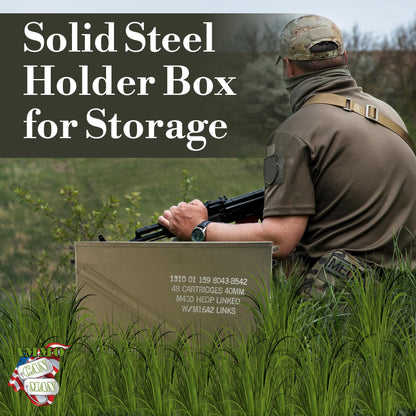 Metal Ammo Storage Box Holder Box (Olive Drab Green) - M548 20mm Ammo Can w/Front Metal Latch, Swing-Out Handle – Ideal Ammo Can Surplus - Waterproof Tool Boxes for Ammo & Emergency Supplies