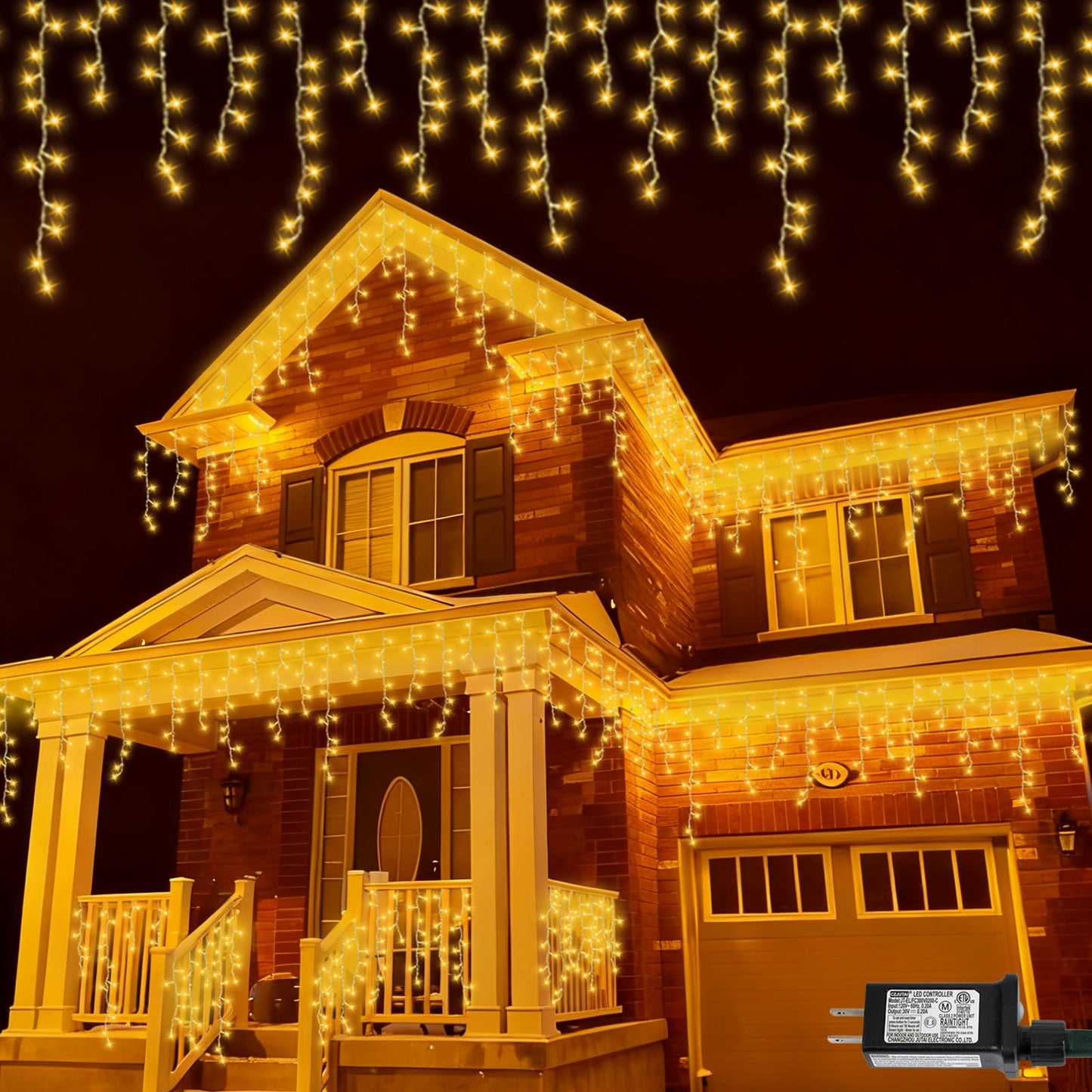 QITONG Warm White Icicle Lights for Outside, 33ft 400 LED String Lights Indoor with 8 Modes, Clear Wire Connectable Icicle Christmas Light Plug in