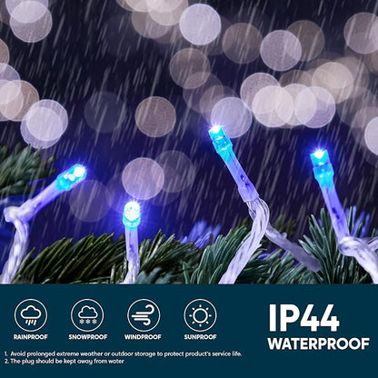 JOYIN 66FT Connectable Christmas String Lights Clear Wire, 8 Modes 200 LED Twinkle Fairy Lights for Indoor Outdoor, Christmas Tree, Classroom, Bedroom, Yard, Patio, Party Decor (Blue)