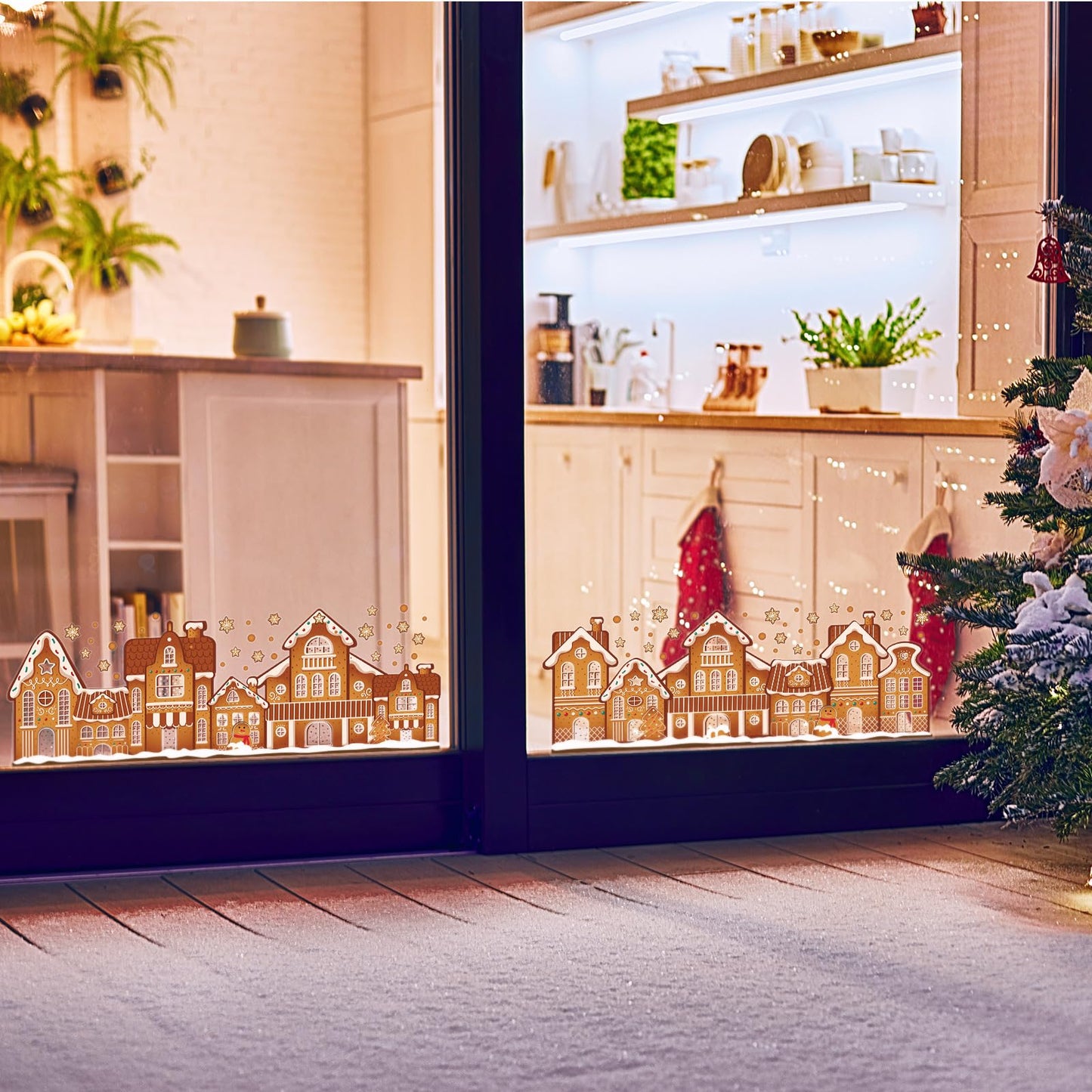 AmazingSpark 72" Large Christmas Gingerbread House Window Clings 9 Sheets Double Sided Gingerbread Man Window Decals Reusable Non Adhesive Stickers Xmas Static Cling Decoration for Christmas Winter