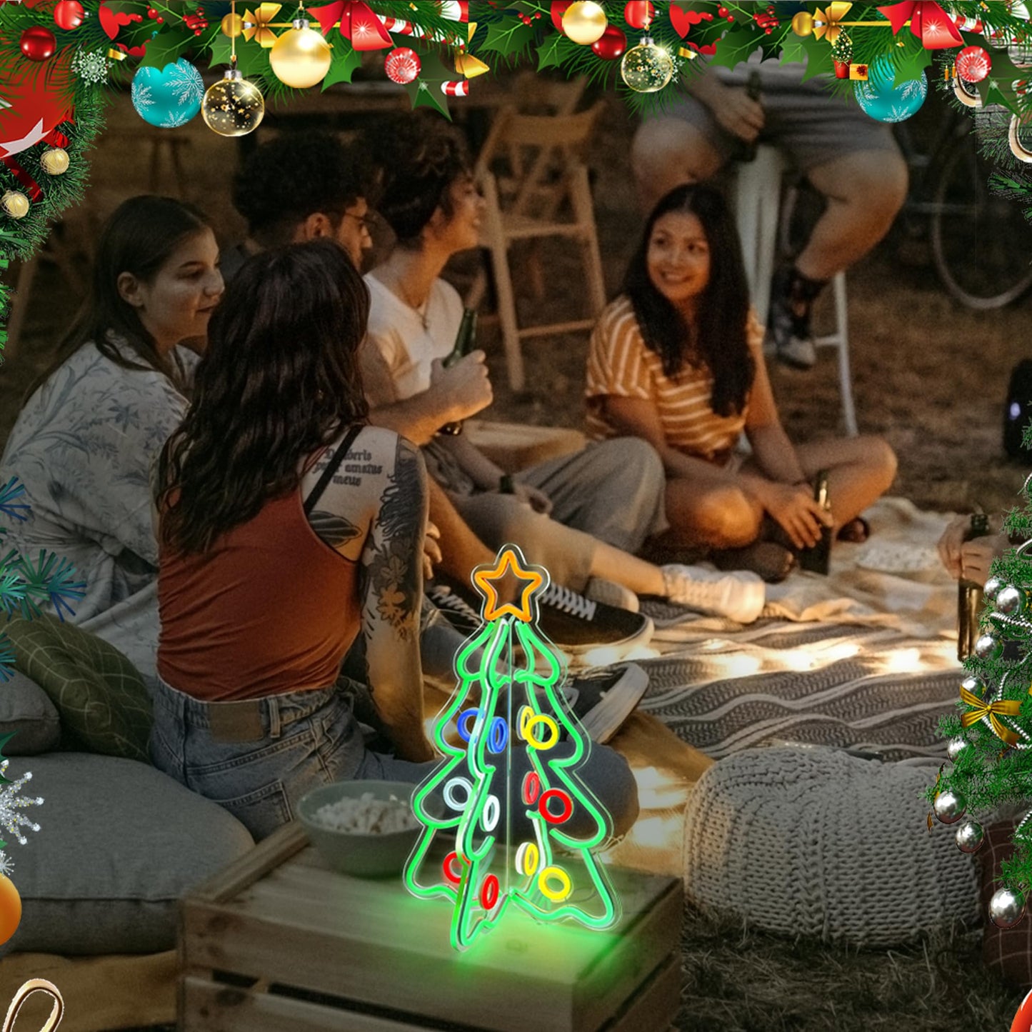 Lumavere Easter Neon Signs, 3D Acrylic LED Tree Light with Adjustable Brightness, Tabletop Holiday Decoration for Indoor & Outdoor, USB Powered, 2-Piece Easy Assembly Christmas Tree Festival Gifts