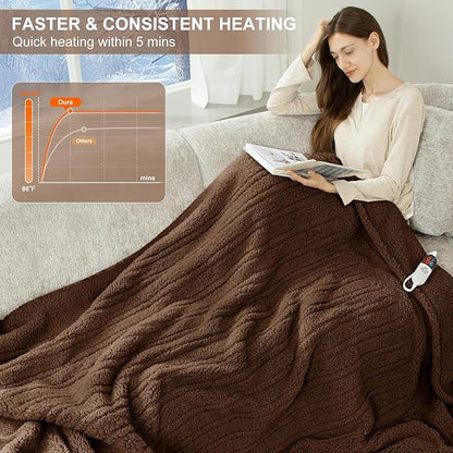 Heated Blanket Full Size 72"X84" Brown - Soft Double Sided Sherpa Electric Blanket Full Size with LED Display, 6 Heating Levels & 10 hrs Timer, Machine Washable & Fast Heating, Gift for Women