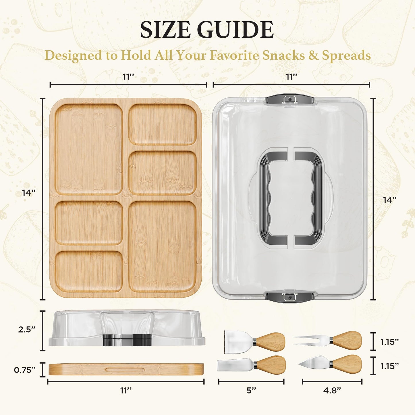 Trayful Charcuterie Board with Lid - Reversible, 2-in-1 Travel Portable Cheese Board for Picnics & Entertaining - Housewarming Gift Set Idea - Covered Snack Serving Tray - Large Food Platter