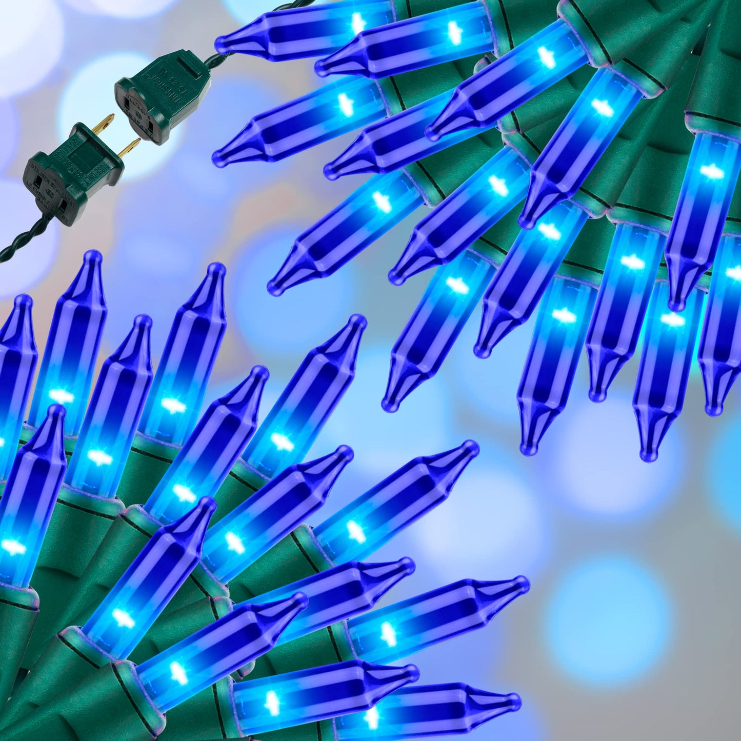 JUSTPRO 100LIGHTS BLUE Extra-Bright With End Connectors Christmas Decorative Lights 5.98m UL Certified Mini String Light Set Waterproof for Home Garden Holiday Christmas Tree Party Patio Decor Wedding