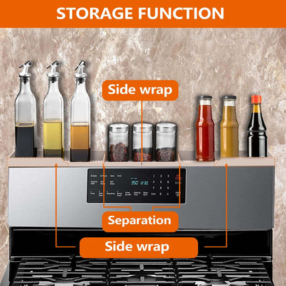 AWOKE Stove Top Shelf 30 Inch - Silicone Material Magnetic Shelf for Stove - 3 Functional Partitions Kitchen Spice Rack Organizer-Black,Kitchen Gadgets Storage Organization