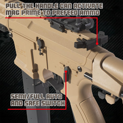 EMERBU Pro-Grade Splatter Gel Ball Blaster ARP9 Plus - Metal and Nylon Body - Metal Gearset - Semi and Full Automatic Splat 12 Orby per Second - 7.4V Rechargeable Battery Powered - for Ages 15+(TAN)
