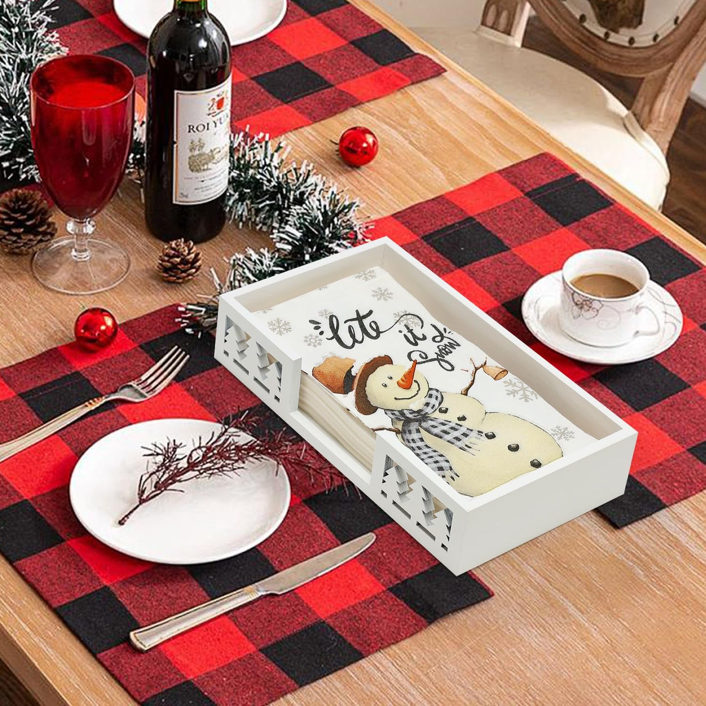 Christmas Paper Towel Holder Kitchen Decor Accessories Gift Decorative Wooden Napkin Holder for Table Bathroom Guest Towels Holder Rustic Wood Holiday Xmas Napkin Holder Disposable Hand Towel Tray
