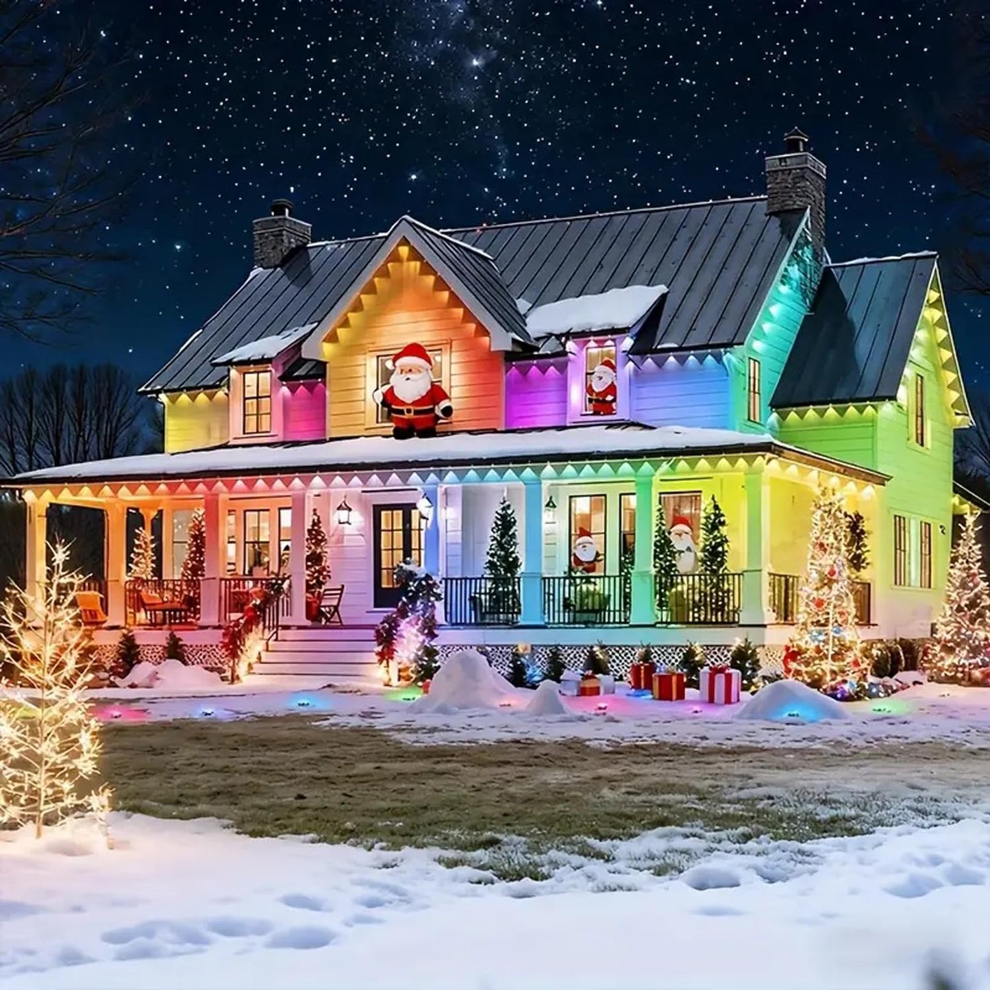 MILADALED Permanent Outdoor Lights RGB Smart IC 200FT/100LEDs Decor IP68 Waterproof Music Sync with Remote&APP Control Suitable for Holiday Decoration Christmas Lights Garden Party Decor Deck