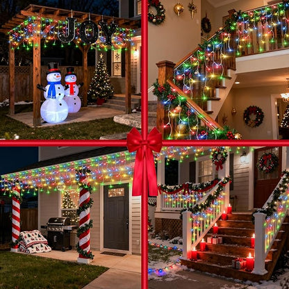 1332 LED 132ft Christmas String Lights Outdoor, 12 Modes Dimmable Curtain Lights with 296 Drops, Waterproof Fairy Lights with Timer for Bedroom Window Holiday Wedding Home Xmas Decor, Multicolor