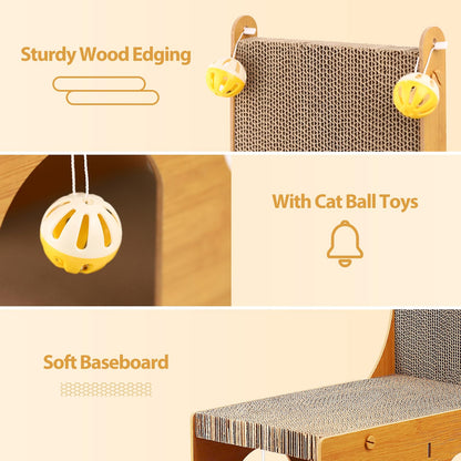 YEMOO Cat Scratcher, Cat Scratching Board, L Shaped Vertical Cat Scratcher for Wall and Couch Protection, Cat Cardboard Scratcher with 4 Ball Toys for Indoor Cats