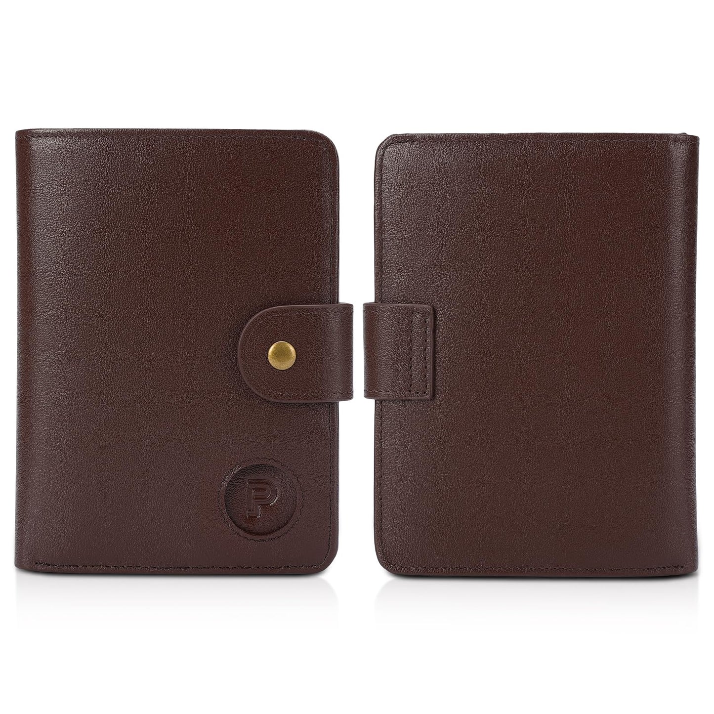 Polare Luxury RFID Blocking Leather Passport Holder Travel Wallet For Men and Women (Coffee with AirTag Slot(Snap Version))