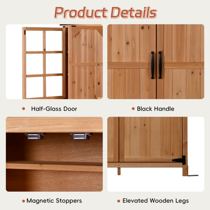 Outdoor Garden Shed with Waterproof Roof and Workstation, Outdoor Storage Cabinet with 7 Storage Shelves, 2 Drawers and 6 Hooks, Natural