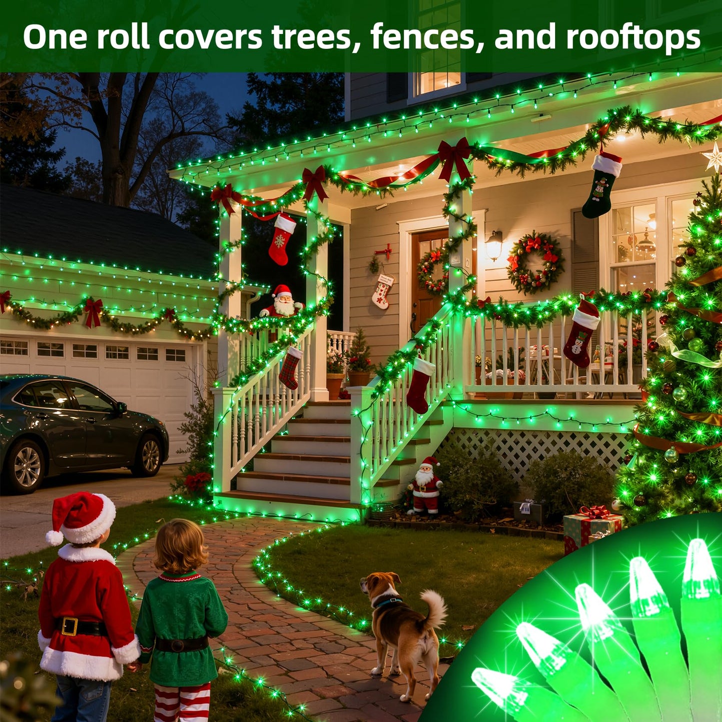 QUHUATU 750 LED Chrstmas Lights, 240ft Outdoor Christmas String Lights with 12 Modes, Green LED String Lights with Timer Dimmable Waterproof for Tree Fence Garden Xmas Wedding Party Decor Green