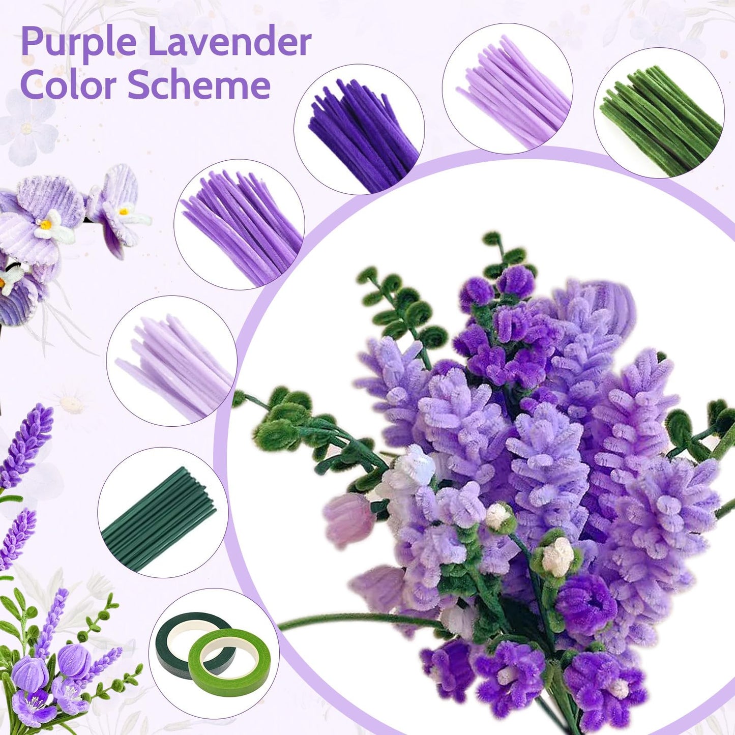 800 PCS Pipe Cleaners Craft, Pipe Cleaners Flowers Kit with Handle, 13 Colors Chenille Stems with Instruction, Art and Craft Supplies