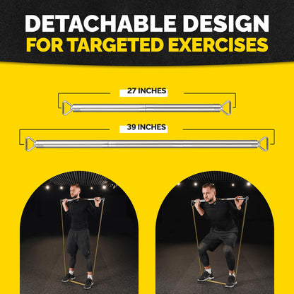 Tribe Lifting Resistance Band Bar - Heavy Duty Steel Bar for Resistance Bands - Resistance Bands Bar 3-Section Adjustable 39 to 27 Inch - Ball Bearing Swivel - Portable Home Gym Workout