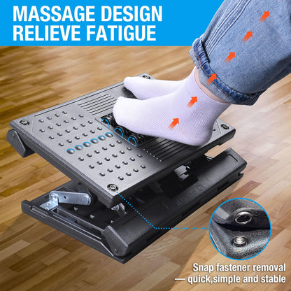 Scalebeard Foot Rest for Under Desk at Work,Height Adjustable Infinite Angle Ergonomic Foldable Footrest for Office, Gaming,Computer, Removable Pad Desk Foot Stool with Massage Beads,for All Seasons