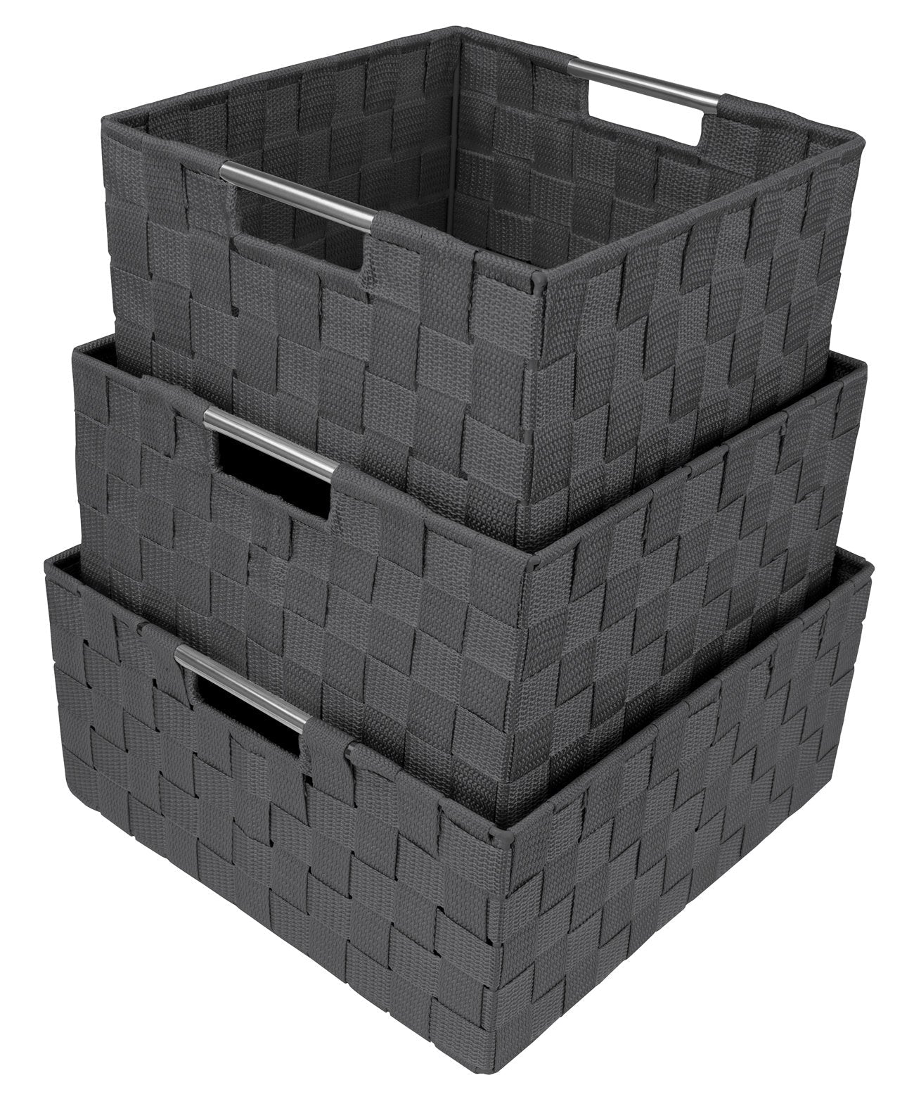 Sorbus Storage Box Woven Basket Bin Container Tote Cube Organizer Set Stackable Storage Basket Woven Strap Shelf Organizer Built-in Carry Handles (Gray)