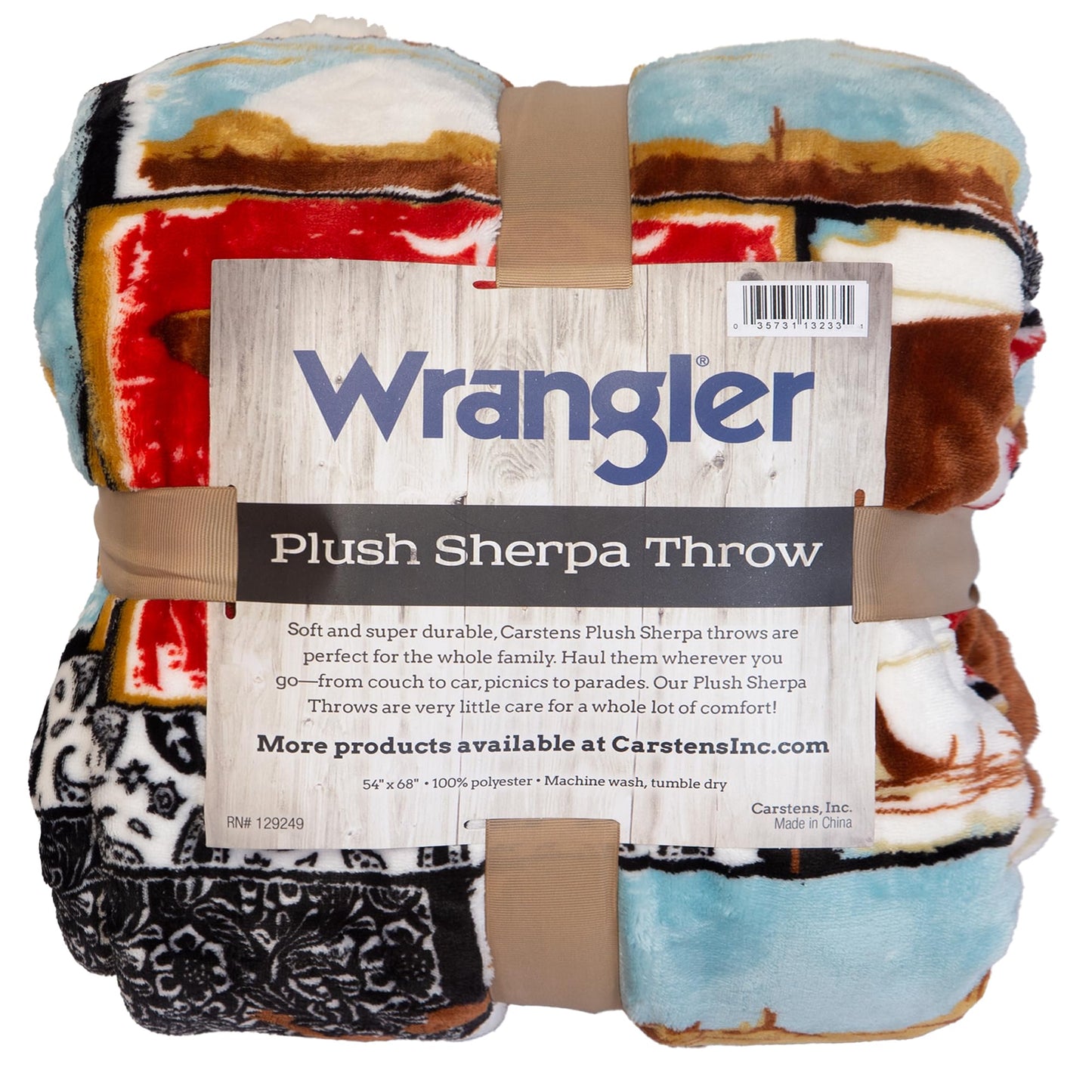 Carstens, Inc. Wrangler Ultra Premium Super Soft Plush Sherpa Fleece Oversized Throw Blanket 54" x 68", Vintage Western