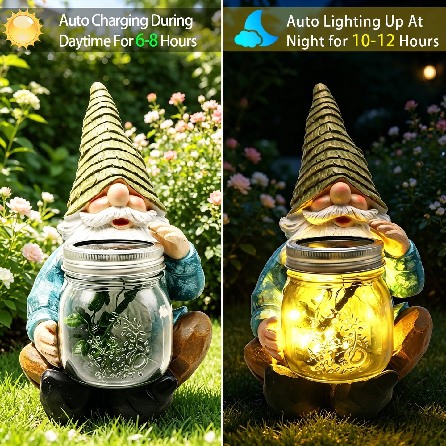 VOOKRY Solar Garden Gnome Statues, Outdoor Gnome with Firefly Solar Lights Waterproof, Birthday Gifts for Mom Women Mother's Day Christmas, Garden Figurines for Yard Decor Patio Porch Lawn Ornaments