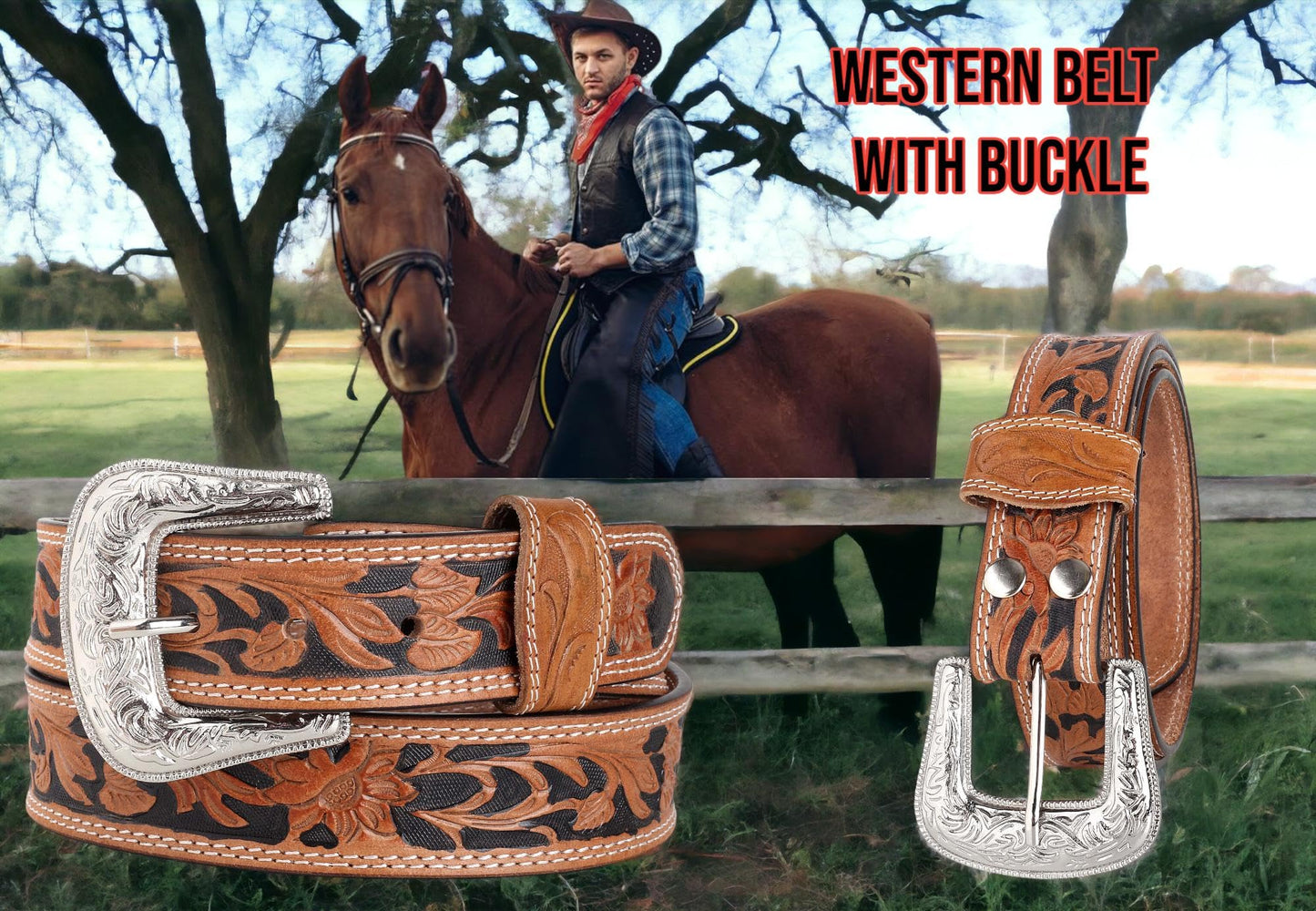 F&L CLASSIC mens Western full grain Leather belt Strap w/Snaps for Interchangeable Buckles, USA,7-941-04-size 36