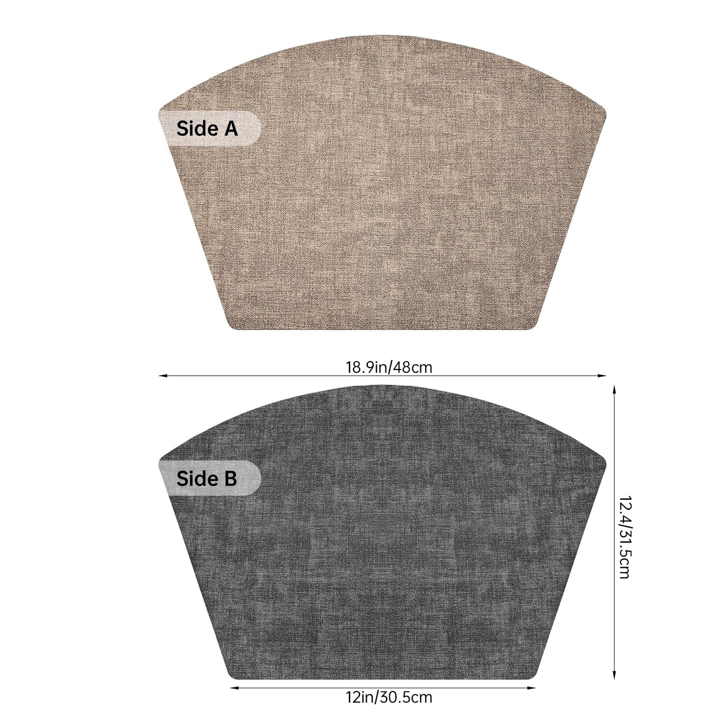 Round Table Placemats Set of 4, Dual-Sided Wedge Shape Faux Leather Table Mats, Washable Wipeable Heat Resistant Place Mats for Outdoor Indoor, Camel Gray