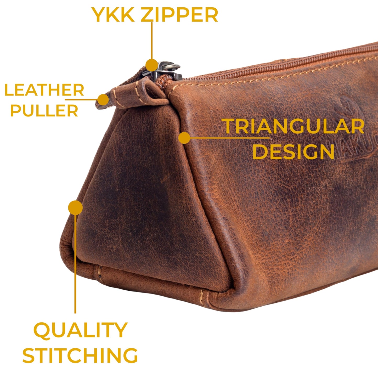 HAKUCHO Leather Pencil Case - Full Grain Leather handmade Durable & Stylish, Ykk Zippered Pen Pouch - Stationery Bag Pen Holder for collage, Work & Office
