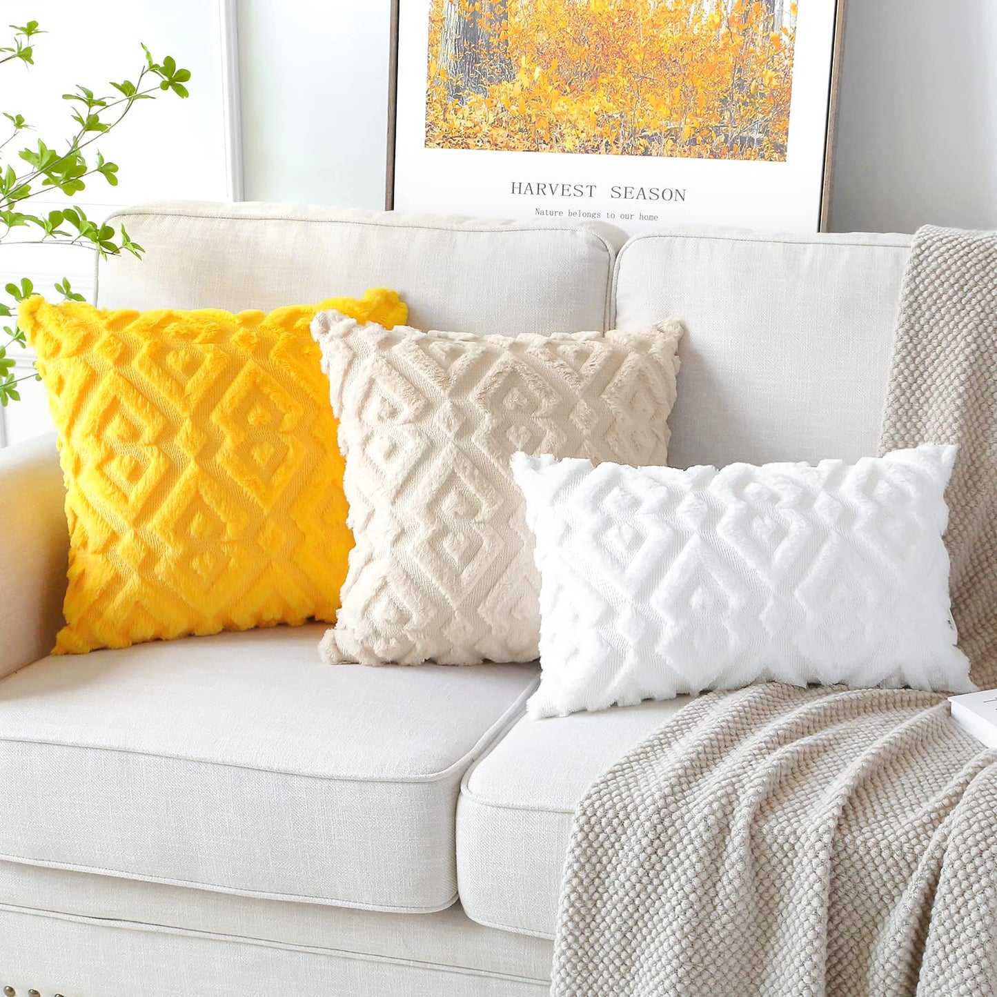 Artscope Pack of 2 Soft Plush Short Wool Velvet Decorative Throw Pillow Covers Luxury Style Cushion Covers European Pillow Shell for Sofa Bedroom Diamond Shape Cream Beige, 16x24 Inch