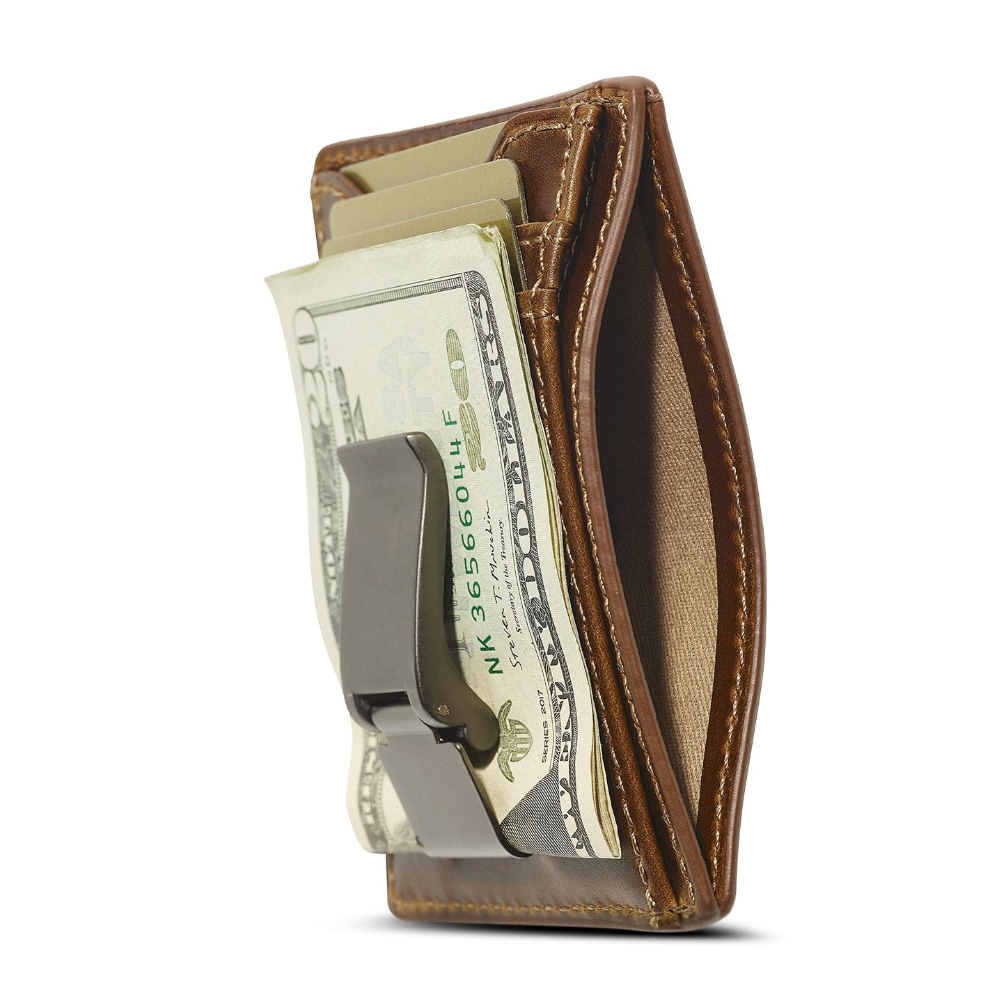 House of Jack Co. Flynn Hinged Money Clip Wallet for Men, Slim Front Pocket Card Holder, Full Grain Cowhide Leather Wallet, Brown