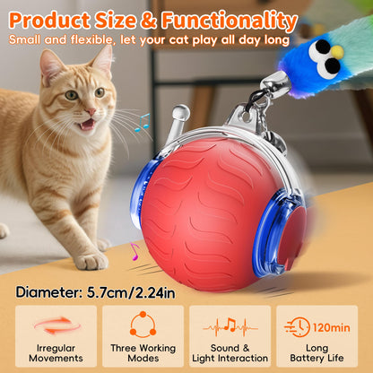 UPSKY Interactive Cat Toy Ball for Indoor Cats, Automatic Moving Electric Rolling Cat Ball Toy, 3-Speed Modes Smart Kitten Toys with Sounds, USB Rechargeable Cat Toy for Indoor Bored Cats