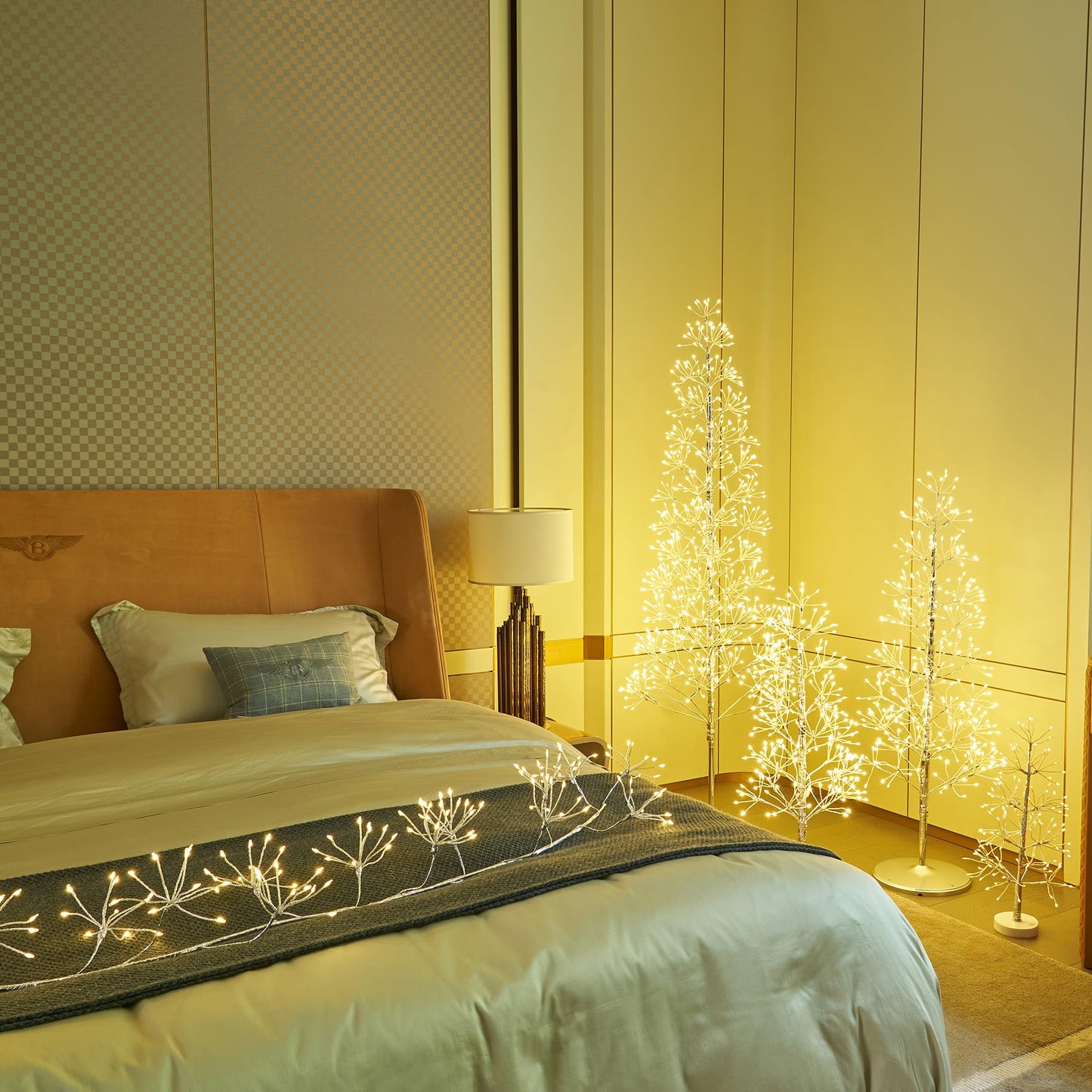 LITBLOOM Lighted Starburst Garland with Timer and Dimmer 6FT, Sliver Garland with Lights 160 Warm White LED Lights for Home Fireplace Mantle Thanksgiving Christmas Decoration Indoor Outdoor