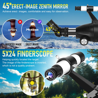 MEEZAA Telescope, Telescope for Adults High Powered Professional, 90mm Aperture 800mm Refractor Telescopes for Astronomy Beginners Fully Multi-Coated with AZ Mount Tripod & Phone Adapter & Carry Bag