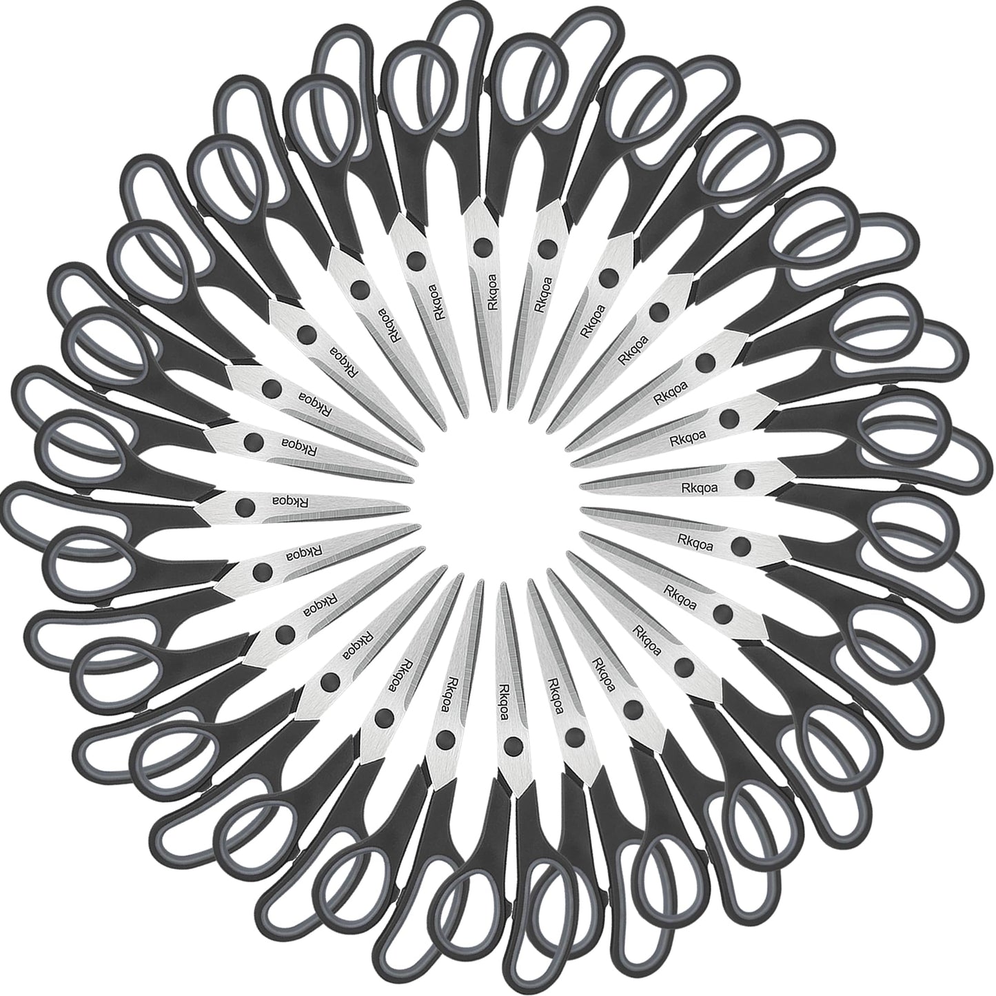 24 Black Scissors Bulk, Rkqoa 8" All Purpose Scissors Pack - Thick Sharp Shears for Office School Sewing Craft Supplies, Classroom Must have, Teacher/Class Scissor, Right/Left Handles