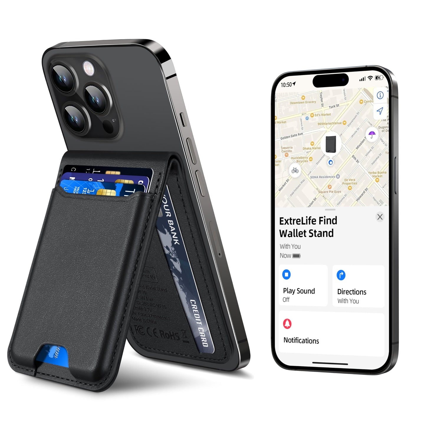 for Magsafe Wallet, Works with Apple Find My, Strongest Magnetic Wallet for iPhone 17/16/15/14/13/12 Series, for iPhone Walle t with Adjustable Stand, 6 Cards Holder, Vegan Leather, Black