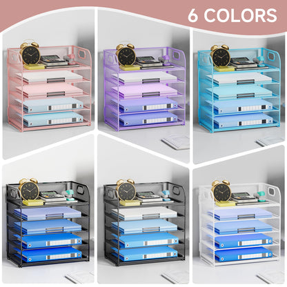 Kinkota 5 Tier Paper Organizer for Desk, File Organizer with Handle, Mesh Letter Tray, Paper Sorter Desk Organizer for Office Home Supplies - Pink