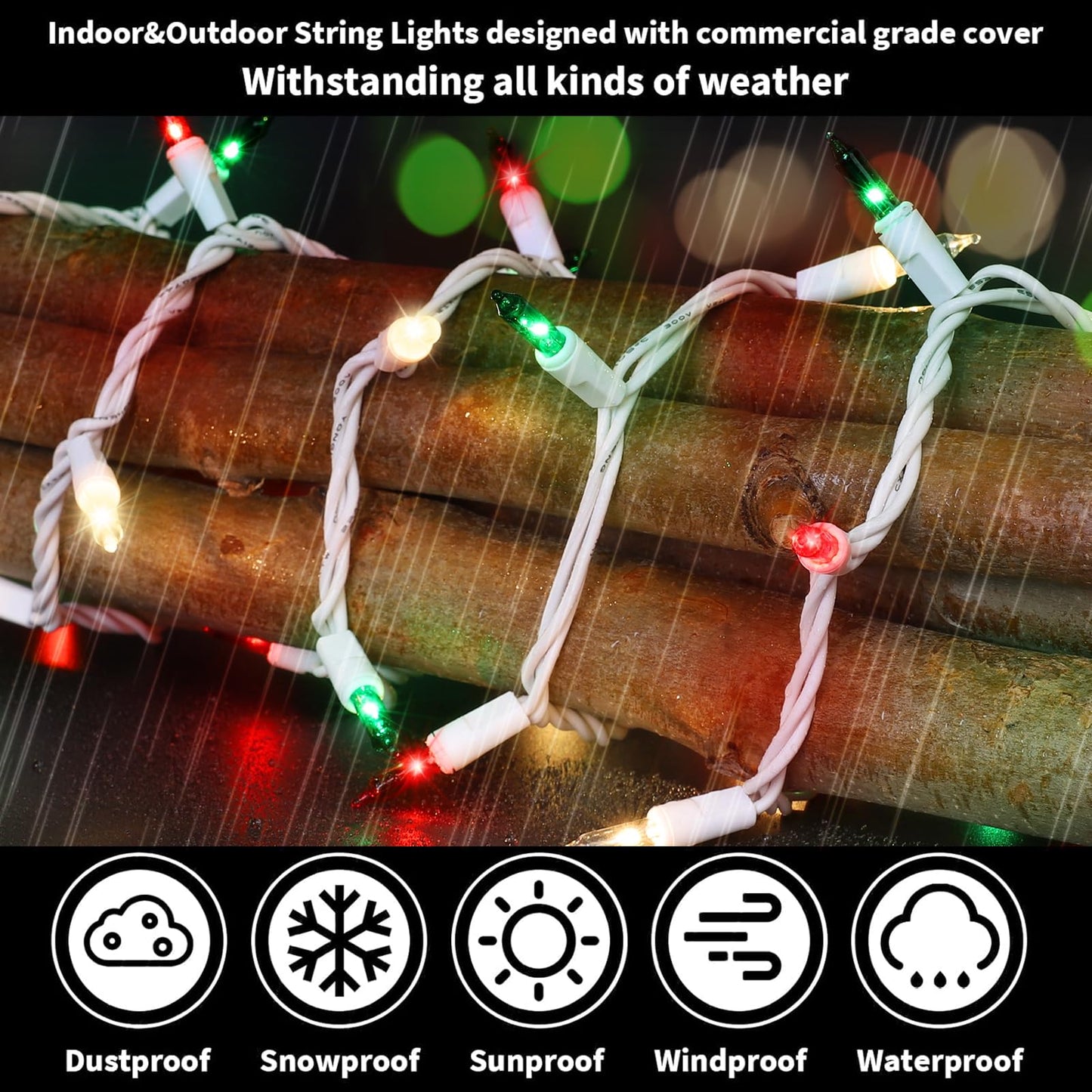 LAMPHOME Super-Bright Extendable Red Green Clear Christmas Lights Decoration 100Lights 19.6ft UL Certified Mini Bulb String Lights for Outdoor Christmas Tree Garden Patio Wedding Decor
