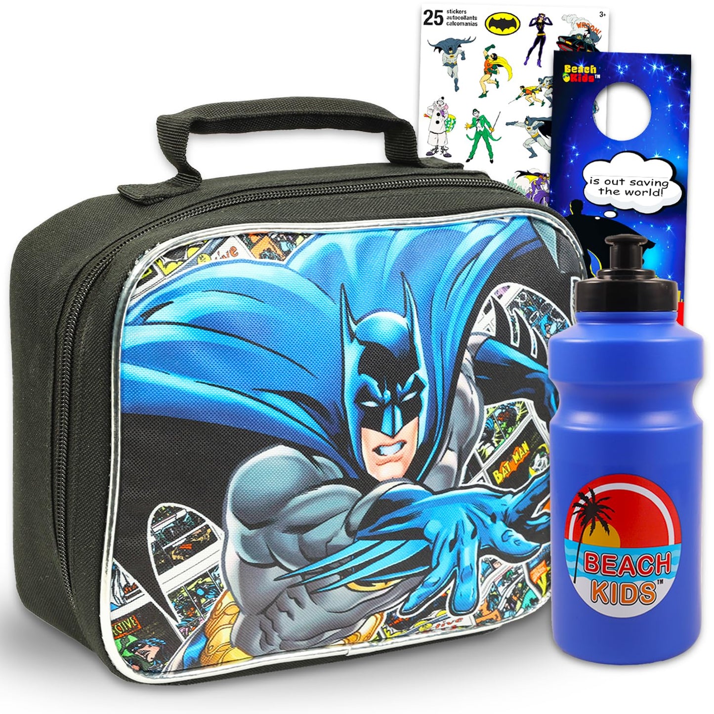 Batman Lunch Box Set - Superhero Insulated Lunch Bag Bundle with Stickers, Water Bottle, More | Batman School Supplies Meal Container for Kids