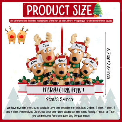 Personalized Reindeer Christmas Ornaments 2025, DIY Resin Elk Deer Family Ornaments with Custom Name, Tree Decorations, 3D Customized Christmas Ornament Gifts (Family of 4)
