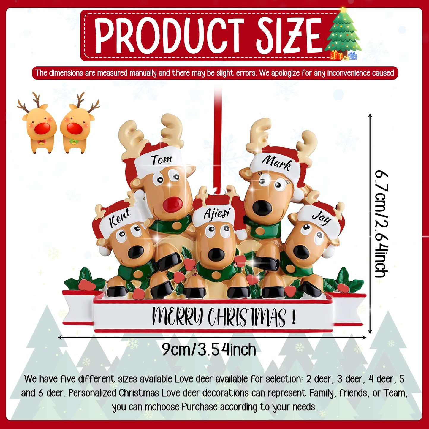 Personalized Reindeer Christmas Ornaments 2025, DIY Resin Elk Deer Family Ornaments with Custom Name, Tree Decorations, 3D Customized Christmas Ornament Gifts (Family of 3)