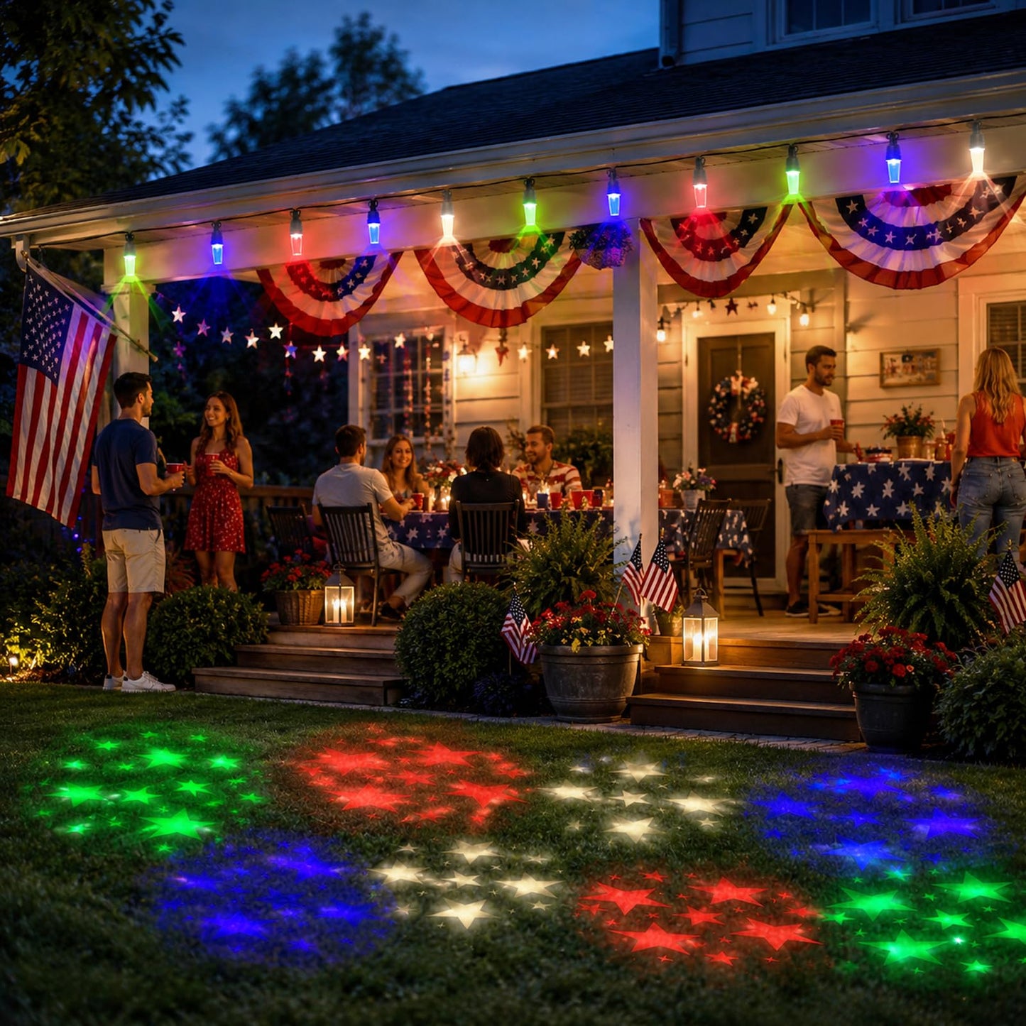 Vigdur 4th of July Decorations Red White and Blue Lights, 31.4FT Star String Lights with 10 LEDs Plug in Indoor Outdoor Lights for Party Patio Yard Bedroom Patriotic Decor