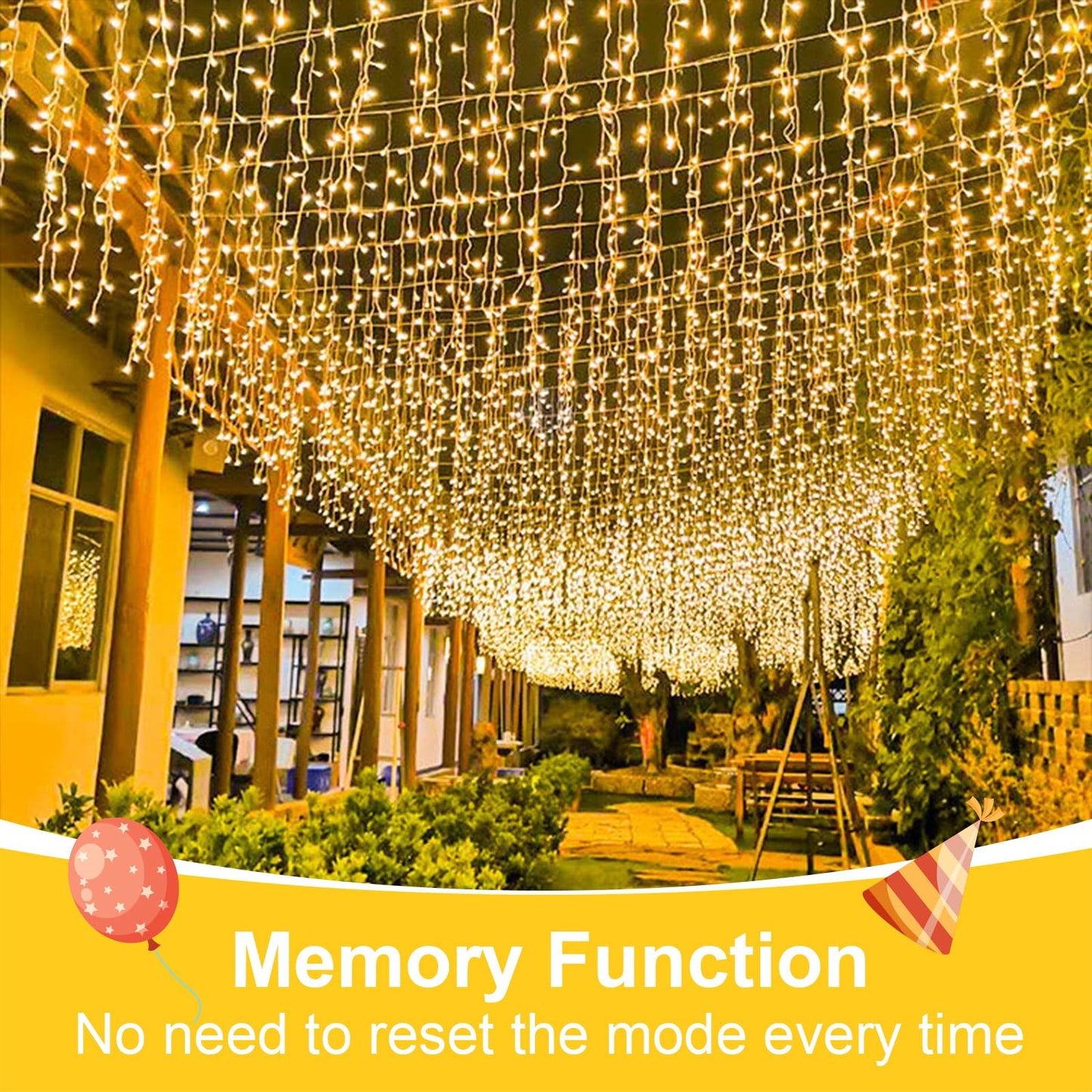QITONG Warm White Icicle Lights for Outside, 33ft 400 LED String Lights Indoor with 8 Modes, Clear Wire Connectable Icicle Christmas Light Plug in