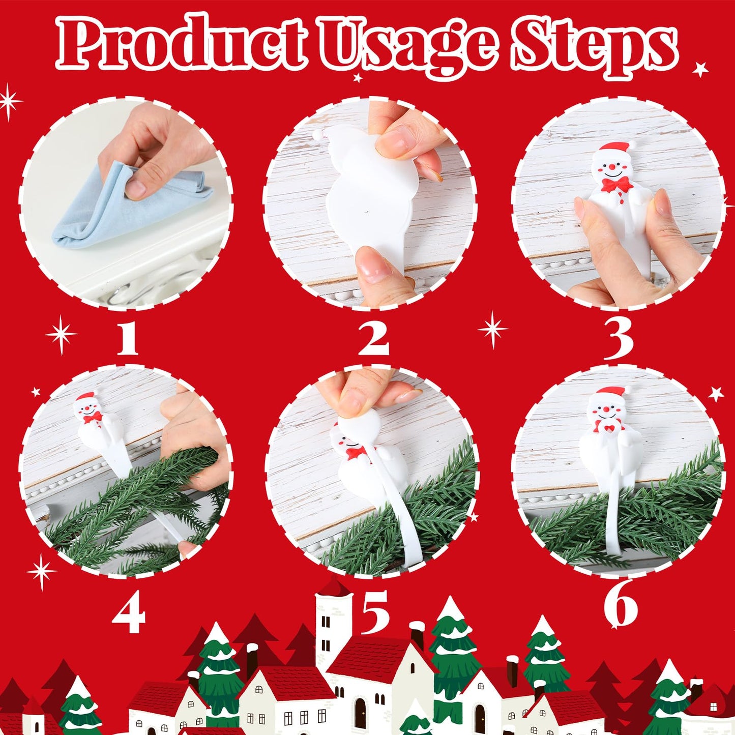 XunYee 12 Pcs Christmas Winter Snowman Garland Hangers for Mantle,Snowman Shaped Fireplace Garland Hanger, Xmas Ties Stocking Holder, Reusable Silicone Adhesive Straps for Stairways Banister Staircase